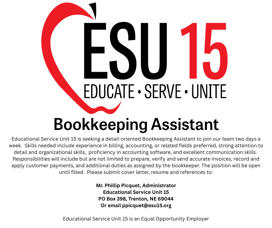 ESU 15 seeking bookkeeping assistant